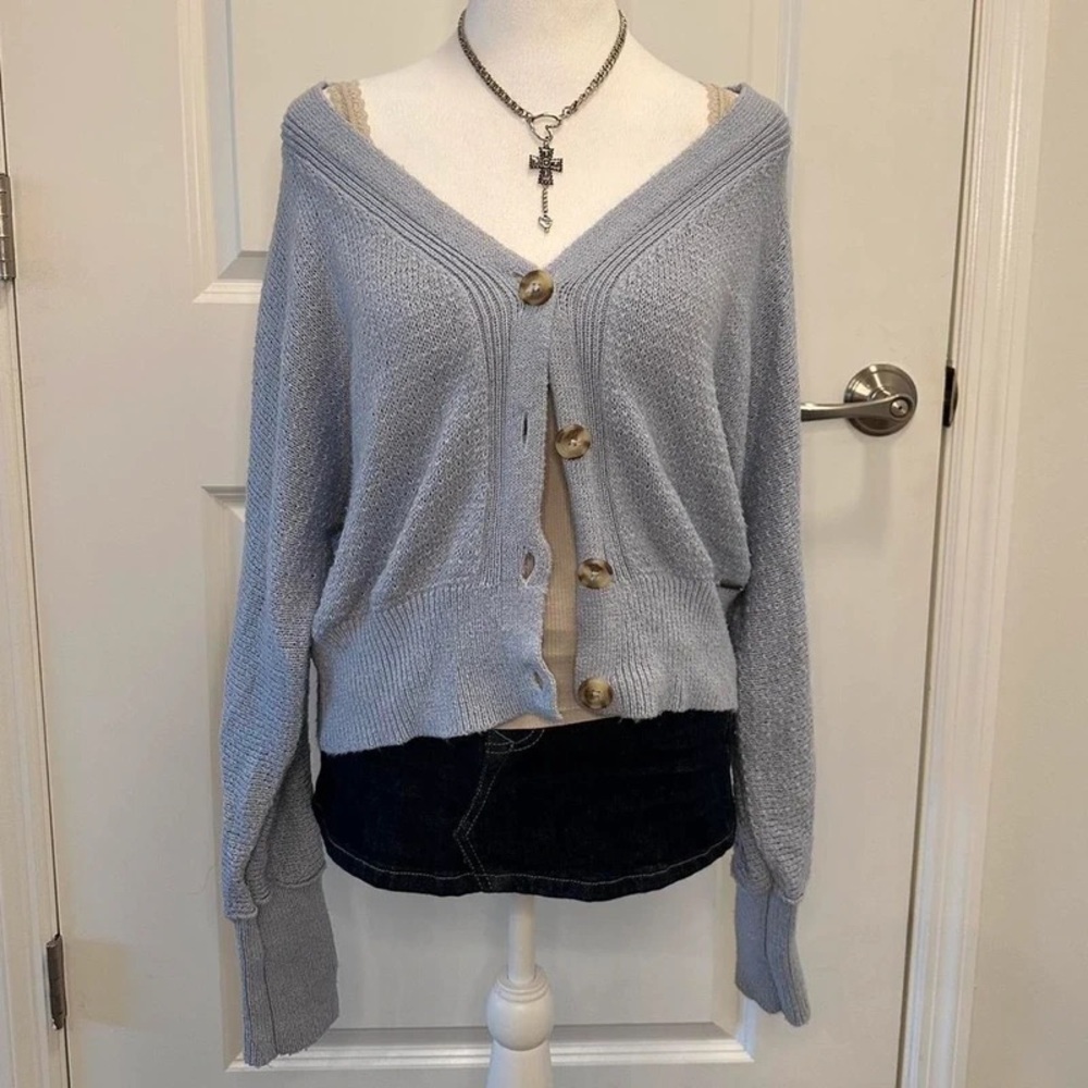 Women's Light Blue Button-Up Sweater